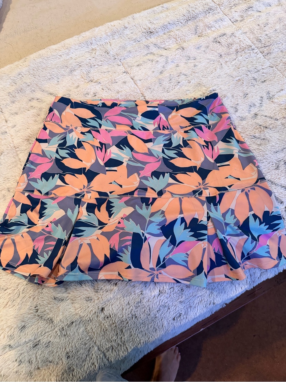 Reel Legends Coral Navy Floral Ruffle Skater Skirt